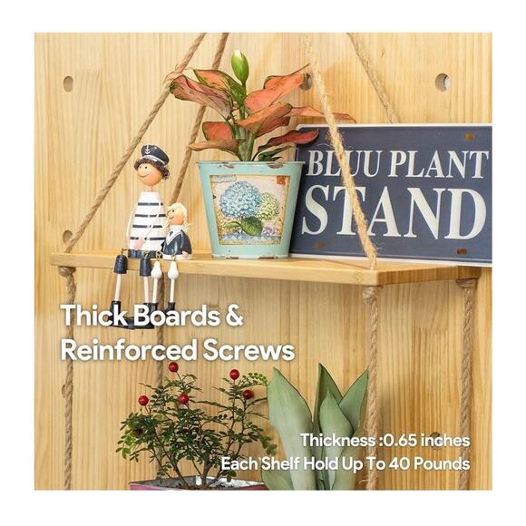 Bamboo Hanging Shelves for Wall 2 Tier - Picture 3 of 8